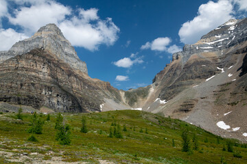 Mountains view on famous Sentinel Pass near Moraine Lake