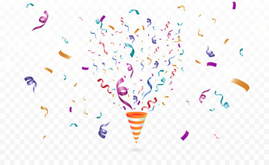 Lots of colorful tiny confetti and ribbons on transparent background. Festive event and party. Multicolor background.Colorful bright confetti isolated on transparent background