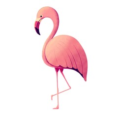 A pink flamingo standing on one leg. Decorative design element for children's prints, cards and invitations. Cartoon kids illustration.