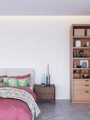 Interior Bedroom Wall Mockup. 3D Illustration, 3D rendering.