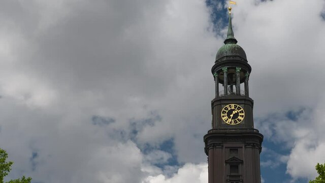 Time lapse 4K: St. Michael's Church, Hamburg, Germany, (German: Hauptkirche Sankt Michaelis, colloquially called Michel) is the most famous church in the city