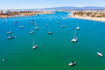 Fototapeta na wymiar Aerial Panorama from the harbor from Portimao in the Algarve Portugal