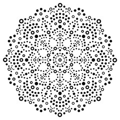 Dot art mandala vector design, Aboriginal dot painting pattern in black on white, Australian mosaic art

