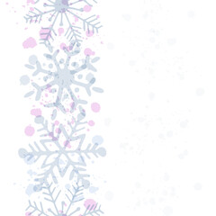 Winter vertical seamless ribbon border with beautiful snowflakes. Copy space. Your text here.