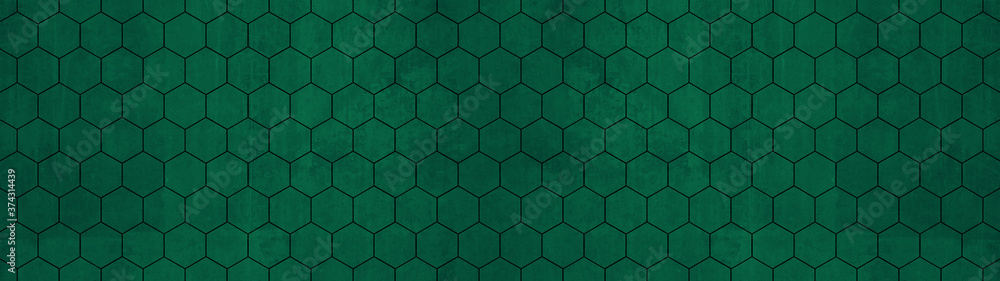 Poster abstract seamless dark green concrete cement stone tile wall made of hexagonal geometric hexagon pri
