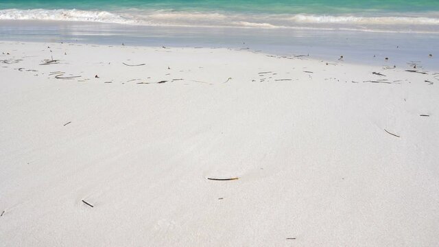 Waves in atlantic ocean on seashore. Travel destination. Summer vacation. Bavaro beach. Dominican Republic