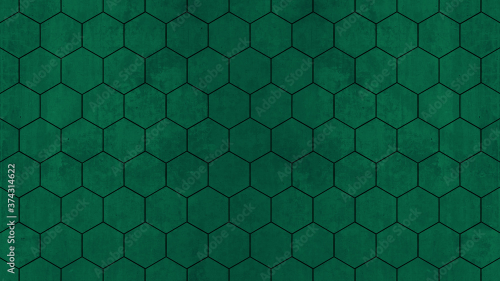 Poster abstract seamless dark green concrete cement stone tile wall made of hexagonal geometric hexagon pri