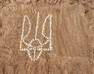 Emblem of Ukraine from seashells. Candid.