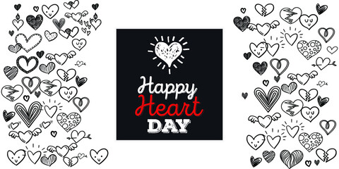 Set of Hand draw Heart day Doodle backgrounds. Objects from a Heart.