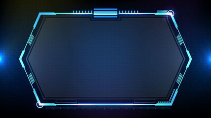 Abstract futuristic background. Blue glowing technology sci fi frame hud ui