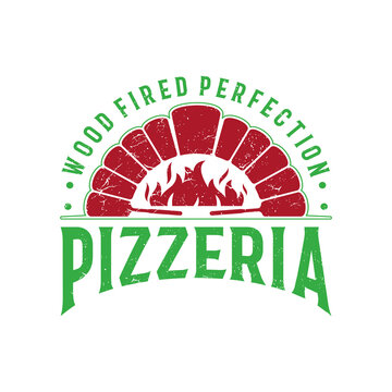Creative Vintage Retro Firewood Oven and Wood Fired Concept Italian Pizza Pizzeria Logo Design Inspiration Template	