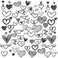 Set of Hand draw Heart day Doodle backgrounds. Objects from a Heart.