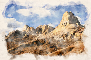 Beautiful sunny autumn day in the mountains - waterpaint