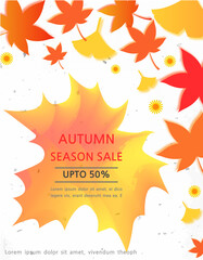 Autumn seasonal background frame with falling autumn leaves.Vector autumn illustration.
