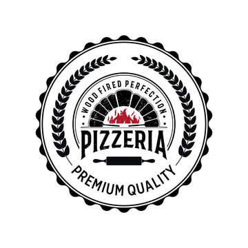 Creative Vintage Retro Firewood Oven and Wood Fired Concept Italian Pizza Pizzeria Logo Design Inspiration Template