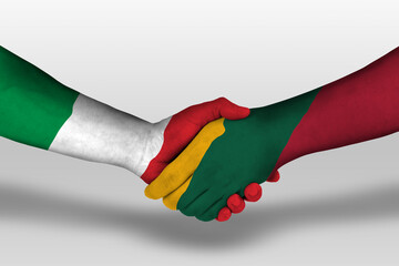 Handshake between lithuania and italy flags painted on hands, illustration with clipping path.