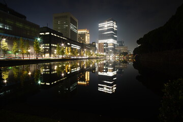 Beautiful night view and reflection in the big city, Tokyo, Japan.