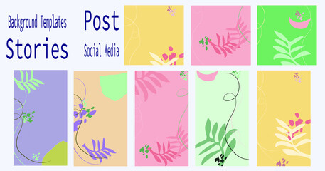 Vector set of nature background for social media stories and posts with copy space for text and photos. Design templates for website, mobile app, poster, flyer, coupon, card, smartphone.