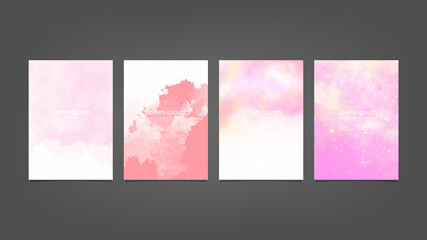 Big set of bright vector pink watercolor on vertical black background for brochure poster or flyer