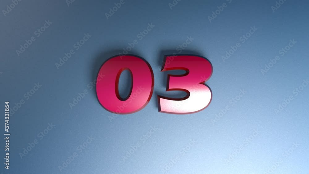 Poster the write 03 in red metallic digits, on blue shiny background - with two horizontal bars passing fro