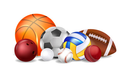 Realistic sports equipment on a white background
