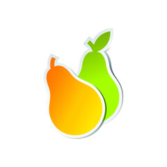 green and orange 2 pears vector isolate on white background