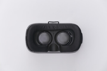 Virtual reality headset on white background. Top view. Flay lay. Minimalism
