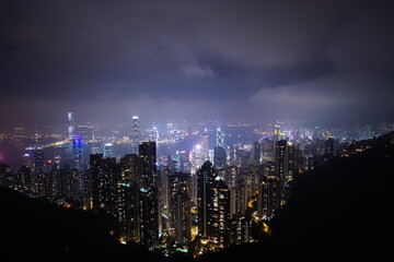 Fototapeta na wymiar View of Victoria Harbour in Hong Kong from the Peak