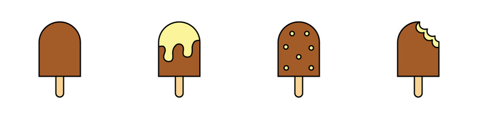 Conjunto de Helados. Postres refrescantes de verano. Sabor chocolate. Ilustración vectorial estilo plana