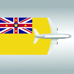 Plane and flag of Niue. Travel concept for design