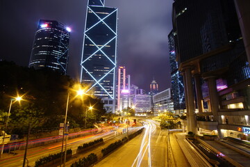 Hong Kong : Cityscape at night with light trails