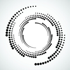 Radial halftone dots in Circle Form for comic books . fireworks Explosion background . Vector Illustration . Starburst
 round Logo . Circular Design element . Abstract Geometric star rays . Sunburst .