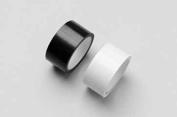 White and black duct tapes mockup on a grey background.