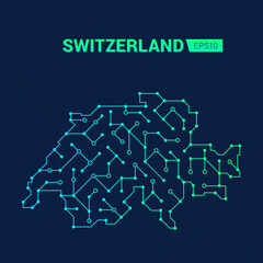 Abstract futuristic map of Switzerland. Electric circuit of the country. Technology background.