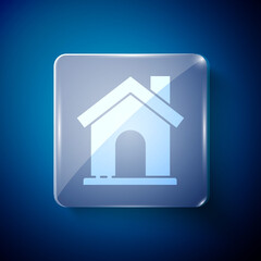 White House icon isolated on blue background. Home symbol. Square glass panels. Vector Illustration.