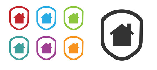 Black House under protection icon isolated on white background. Home and shield. Protection, safety, security, protect, defense concept. Set icons colorful. Vector Illustration.
