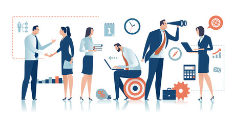 Office Work illustration. The business team is working in the office. Business concept vector illustration..