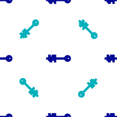 Blue Old key icon isolated seamless pattern on white background. Vector Illustration.