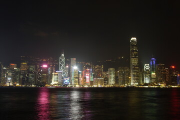 Obraz na płótnie Canvas City landscape. Victoria Harbor and Hong Kong skyscrapers at night.