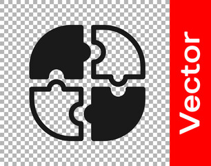 Black Piece of puzzle icon isolated on transparent background. Business, marketing, finance, template, layout, infographics, internet concept. Vector illustration
