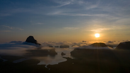 Fototapeta na wymiar View Of Phang Nga Bay From Samet Nangshe Viewpoint At Sunrise Thailand