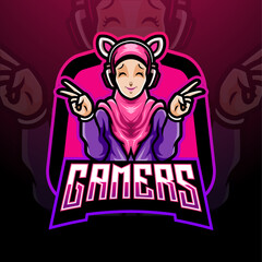 Gamers girl esport logo mascot design.