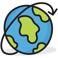 
Arrows with gobe depicting, around the world icon
