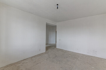 Russia, Moscow- February 15, 2020: interior room rough repair for self-finishing. interior decoration, bare walls of the premises, stage of construction