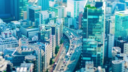 A timelapse of miniature highway at the urban city in Tokyo tiltshift panning