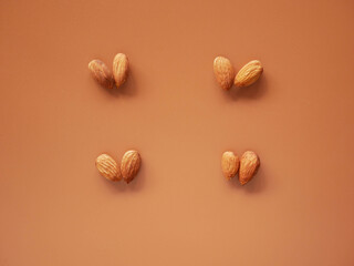 Almonds isolated on background, nut beans	