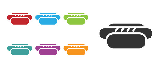 Black Hotdog sandwich icon isolated on white background. Sausage icon. Street fast food menu. Set icons colorful. Vector.