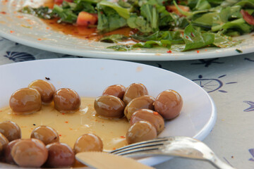 delicious fish and salads on presentation plate