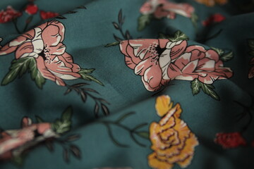 staple fabric viscose aquamarine with floral print	