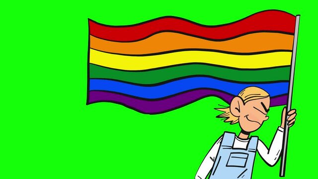 Girl with LGBT flag isolated on green cartoon animation